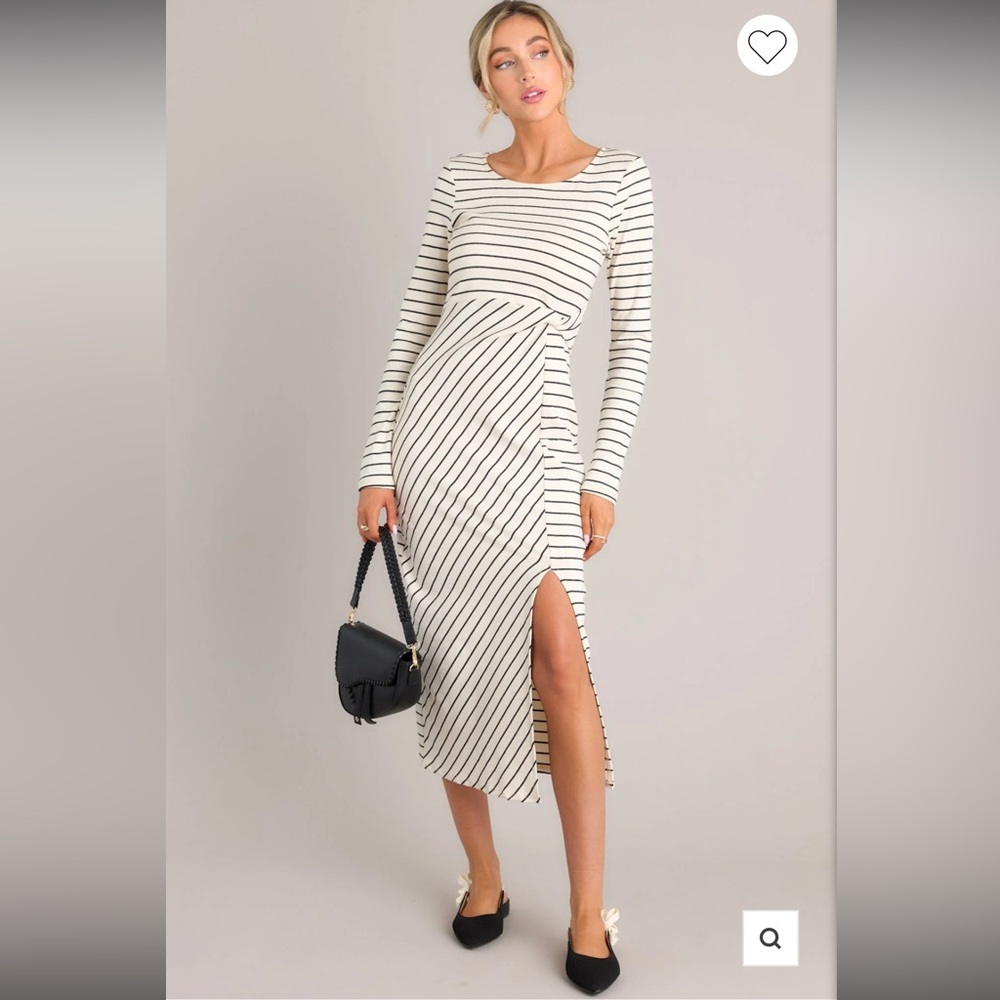 Ivory & black stripe midi dress